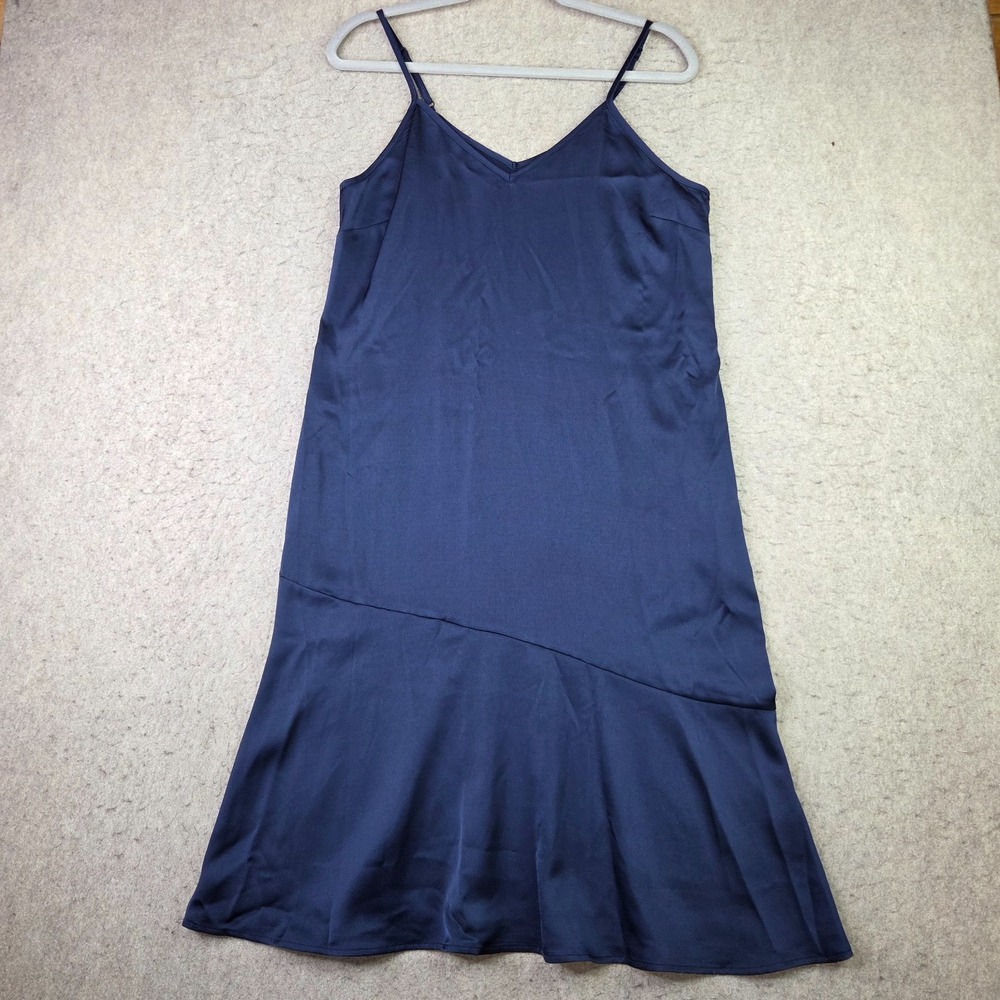 Sam Edelman Size 8 Navy Blue Satin Slip Midi Dress Adjustable Straps Cocktail